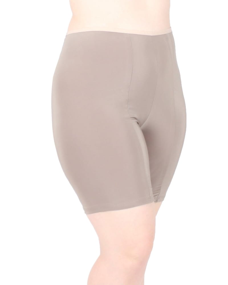 Front of a model wearing a size L Ultra High Waist Anti Chafing Shortlette Slipshort in Beige/Toast by Undersummers. | dia_product_style_image_id:243696